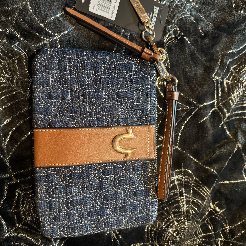 True Religion Dark Denim with brown accents Wristlet
